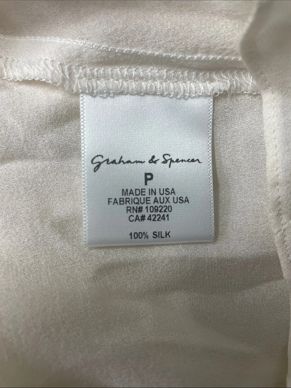 Graham and Spencer 100% silk off white cream sheer tunic top size Small NWT